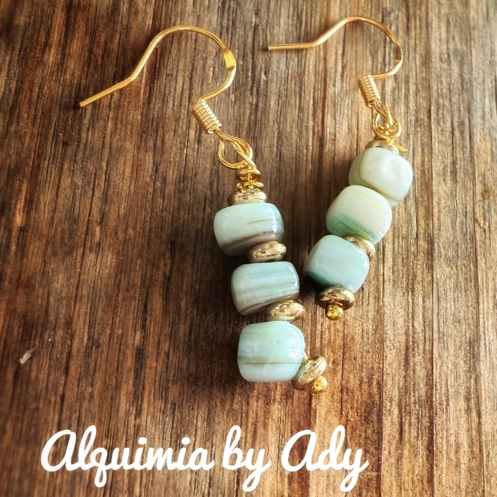 Alquimia Gold and Aqua larimar Beaded Earrings